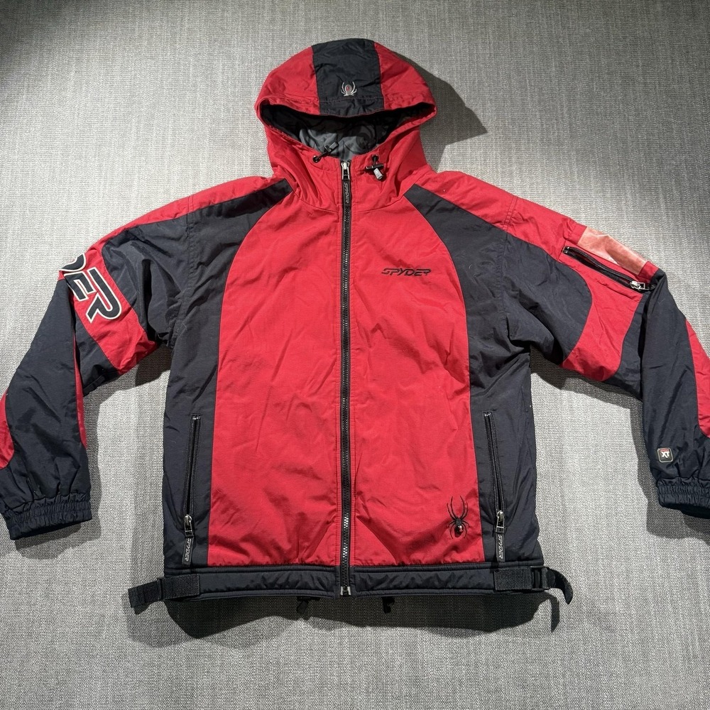 Spyder Jacket Youth 16 Red Black Colorblock Hooded Full Zip Skiā Snow Winter